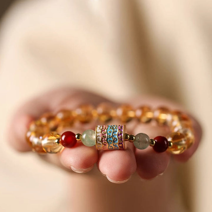 Bracelet créatif en Buddha Stones et citrine naturelle, roue de prière colorée