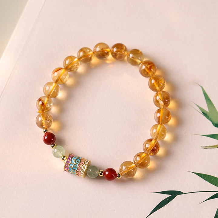 Bracelet créatif en Buddha Stones et citrine naturelle, roue de prière colorée