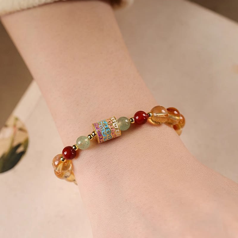 Bracelet créatif en Buddha Stones et citrine naturelle, roue de prière colorée