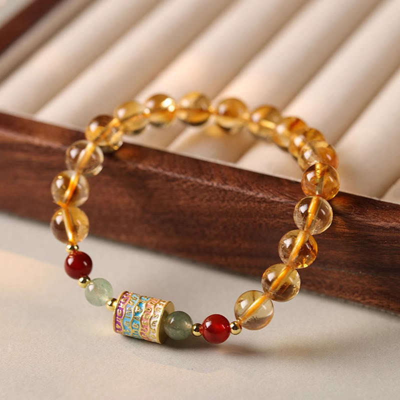 Bracelet créatif en Buddha Stones et citrine naturelle, roue de prière colorée