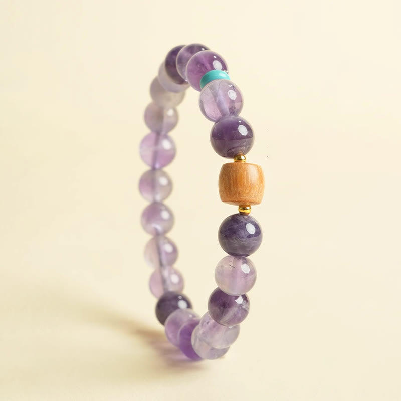 Bracelet de paix en perles de bois porte-bonheur en améthyste naturelle et Buddha Stones