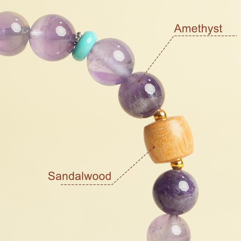 Bracelet de paix en perles de bois porte-bonheur en améthyste naturelle et Buddha Stones