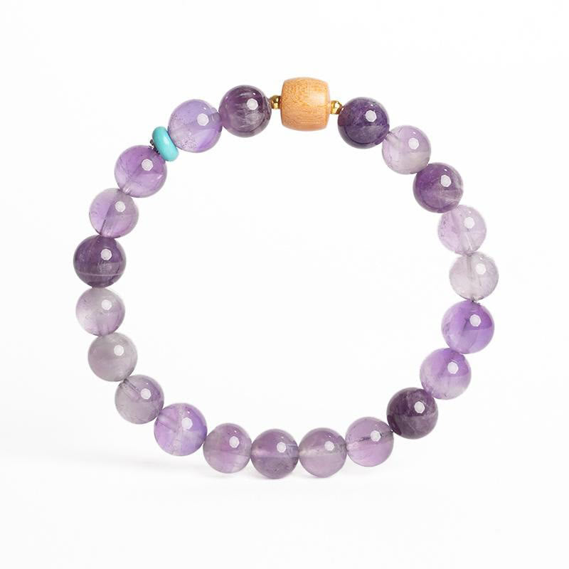 Bracelet de paix en perles de bois porte-bonheur en améthyste naturelle et Buddha Stones