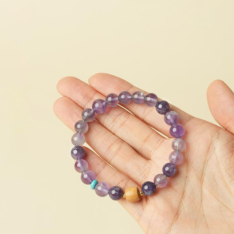 Bracelet de paix en perles de bois porte-bonheur en améthyste naturelle et Buddha Stones