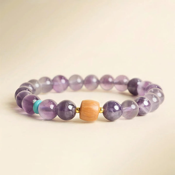 Bracelet de paix en perles de bois porte-bonheur en améthyste naturelle et Buddha Stones
