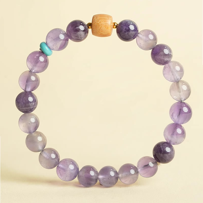 Bracelet de paix en perles de bois porte-bonheur en améthyste naturelle et Buddha Stones