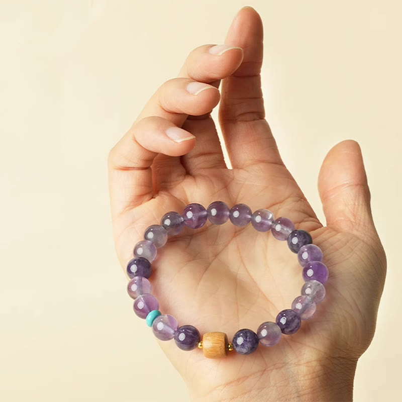 Bracelet de paix en perles de bois porte-bonheur en améthyste naturelle et Buddha Stones