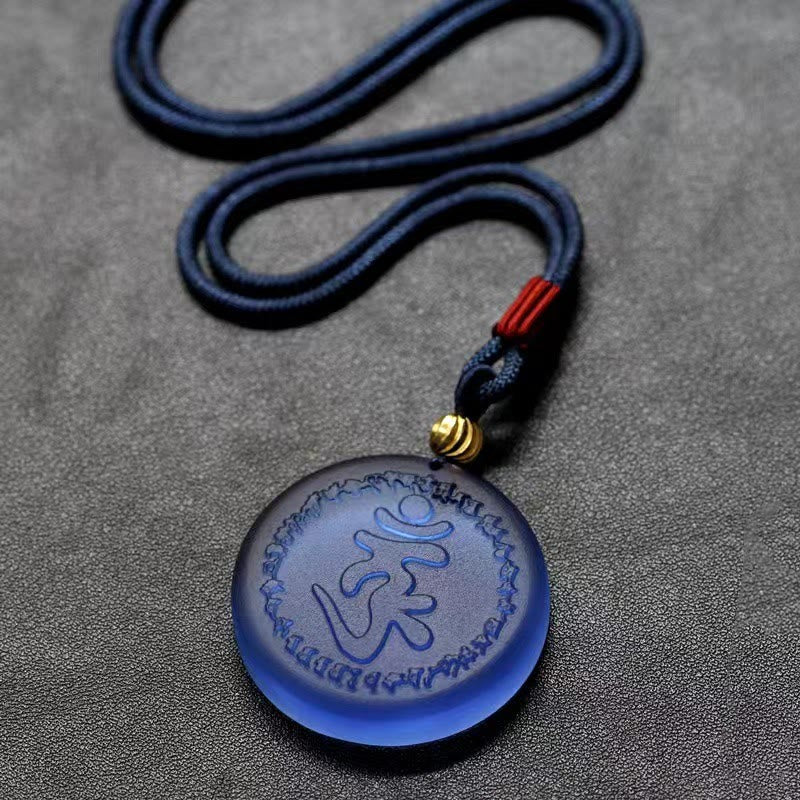 Collier pendentif en cristal Liuli avec mantra Shurangama et Buddha Stones du Tibet