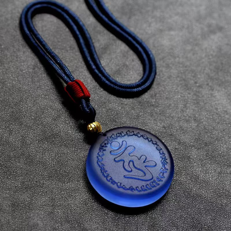 Collier pendentif en cristal Liuli avec mantra Shurangama et Buddha Stones du Tibet