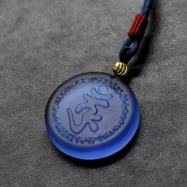 Collier pendentif en cristal Liuli avec mantra Shurangama et Buddha Stones du Tibet
