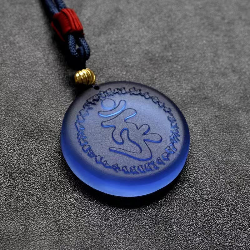 Collier pendentif en cristal Liuli avec mantra Shurangama et Buddha Stones du Tibet