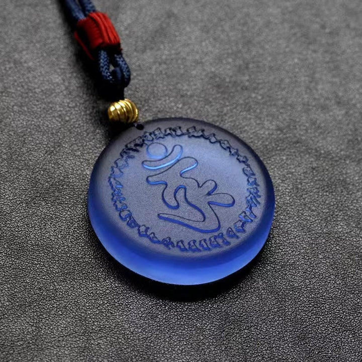 Collier pendentif en cristal Liuli avec mantra Shurangama et Buddha Stones du Tibet