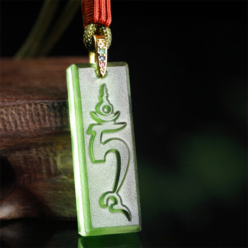 Collier pendentif de protection en cristal Liuli, Buddha Stones tibétaines, Tara verte, Bouddha de médecine, motif sanskrit - Tara verte - image 1