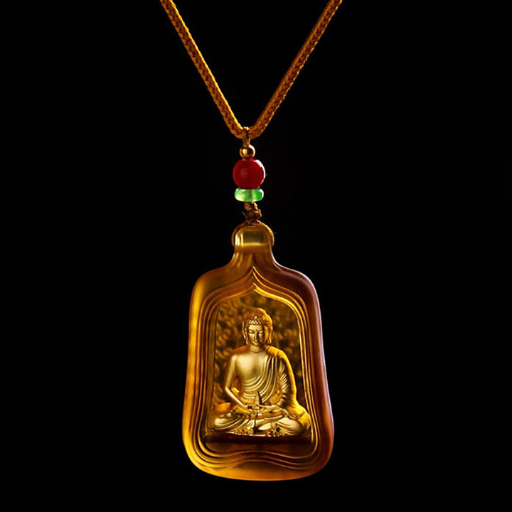 Collier pendentif Buddha Stones de Bouddha et pendentif de sérénité et de compassion - Corde jaune du Bouddha de la médecine - image 10
