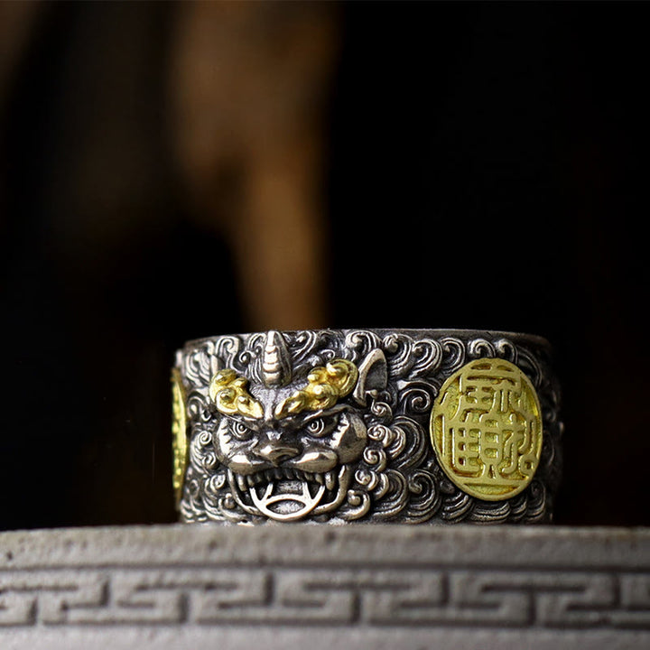 Bague ajustable en argent sterling 925 avec pièce de cuivre PiXiu et Buddha Stones , en laiton, pour la richesse et la chance