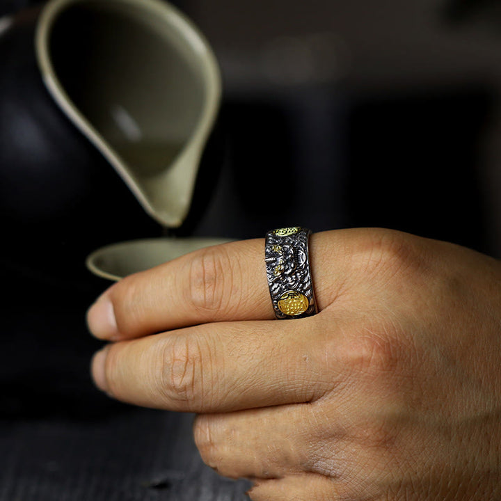 Bague ajustable en argent sterling 925 avec pièce de cuivre PiXiu et Buddha Stones , en laiton, pour la richesse et la chance