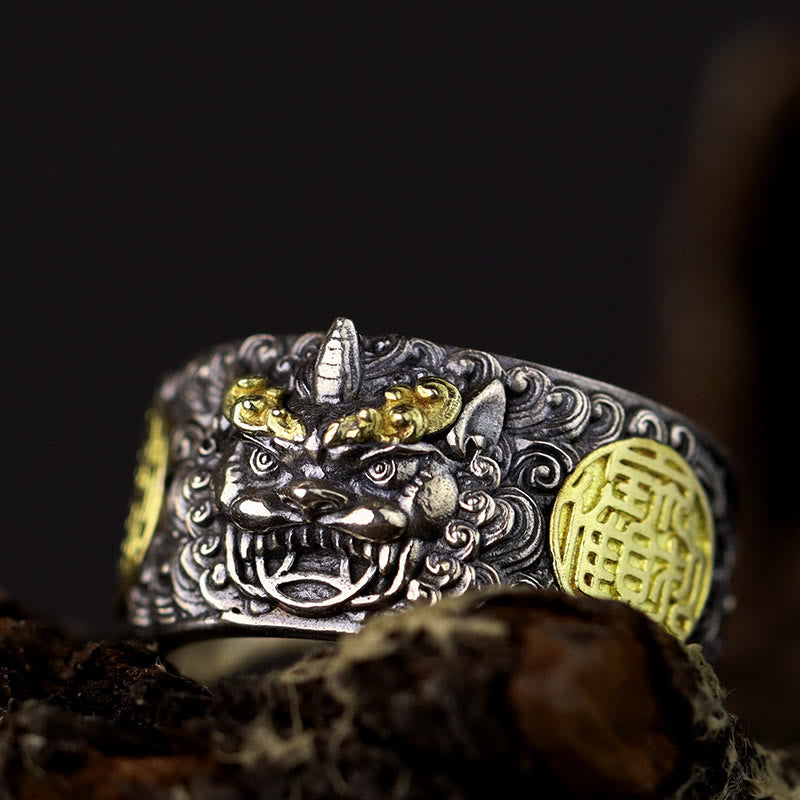Bague ajustable en argent sterling 925 avec pièce de cuivre PiXiu et Buddha Stones , en laiton, pour la richesse et la chance
