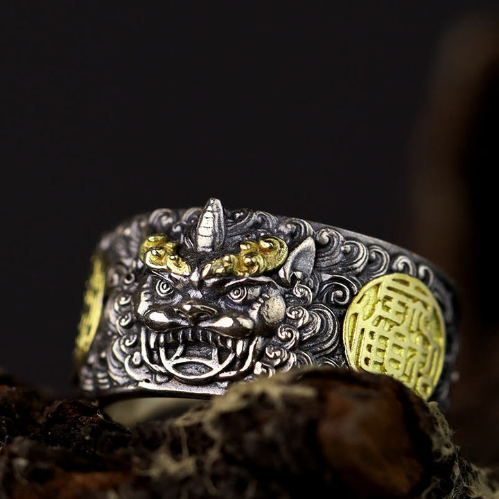 Bague ajustable en argent sterling 925 avec pièce de cuivre PiXiu et Buddha Stones , en laiton, pour la richesse et la chance