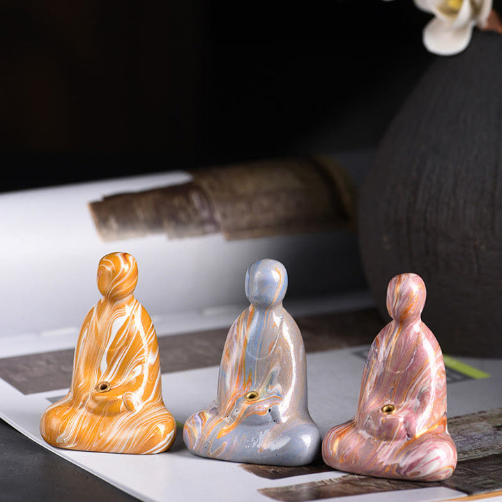 Mini Buddha Stones sans forme en bois d'ébène laqué, porte-encens artisanal pour la paix, décoration