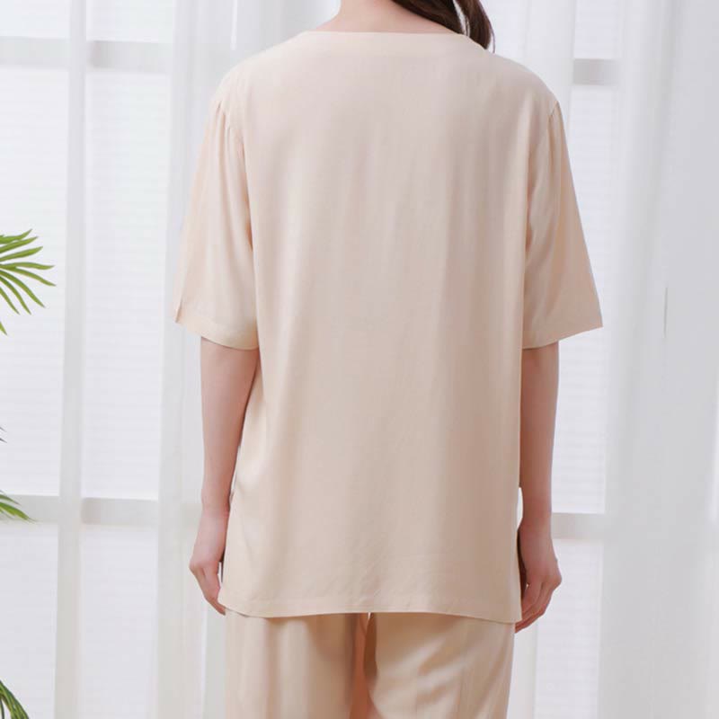 Ensemble 2 pièces en coton pour femme, motif Buddha Stones, couleur unie, boutons grenouille, col ras du cou, manches mi-longues, taille élastique, pantalon, méditation, zen, tai-chi