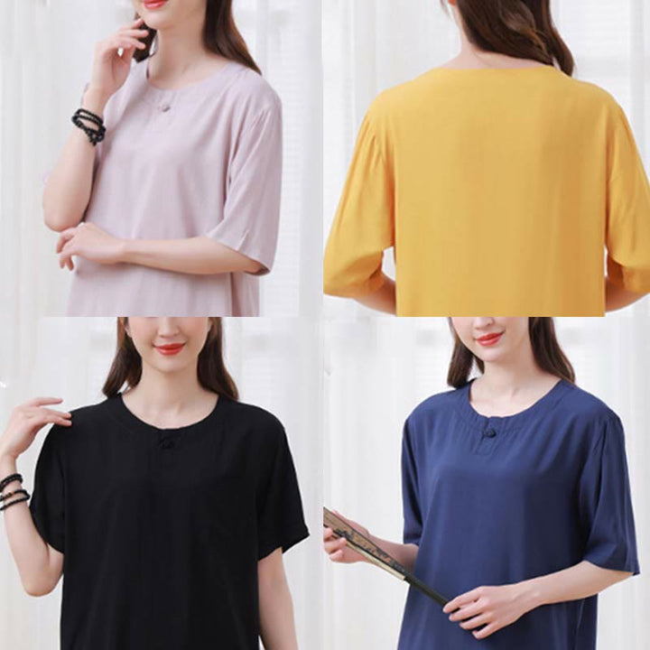 Ensemble 2 pièces en coton pour femme, motif Buddha Stones, couleur unie, boutons grenouille, col ras du cou, manches mi-longues, taille élastique, pantalon, méditation, zen, tai-chi