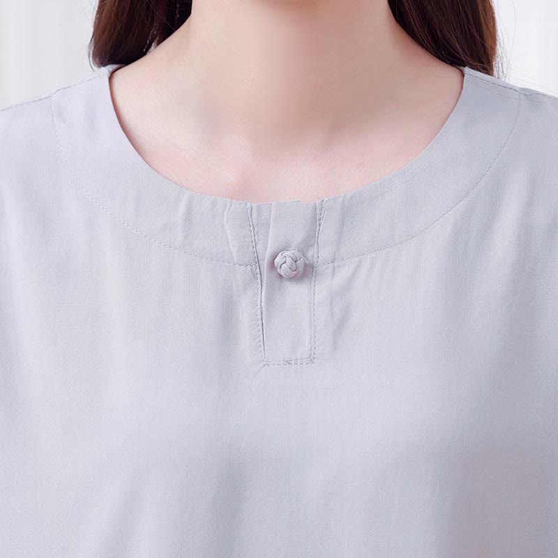 Ensemble 2 pièces en coton pour femme, motif Buddha Stones, couleur unie, boutons grenouille, col ras du cou, manches mi-longues, taille élastique, pantalon, méditation, zen, tai-chi