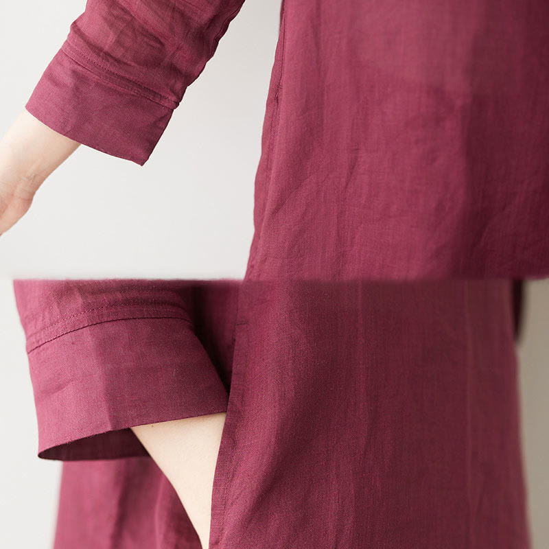 Ensemble décontracté 2 pièces Buddha Stones pour femme : chemise unie à manches trois-quarts et col en biais, pantalon large avec poches, idéal pour la méditation, le zen et le tai-chi. - image 15