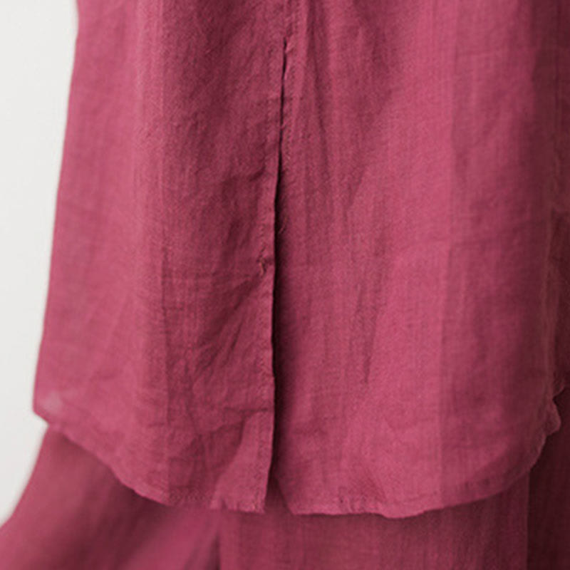 Ensemble décontracté 2 pièces Buddha Stones pour femme : chemise unie à manches trois-quarts et col en biais, pantalon large avec poches, idéal pour la méditation, le zen et le tai-chi. - image 11