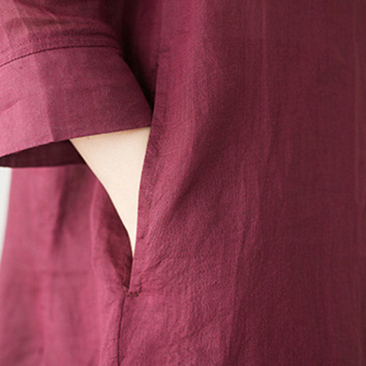 Ensemble décontracté 2 pièces Buddha Stones pour femme : chemise unie à manches trois-quarts et col en biais, pantalon large avec poches, idéal pour la méditation, le zen et le tai-chi. - image 10