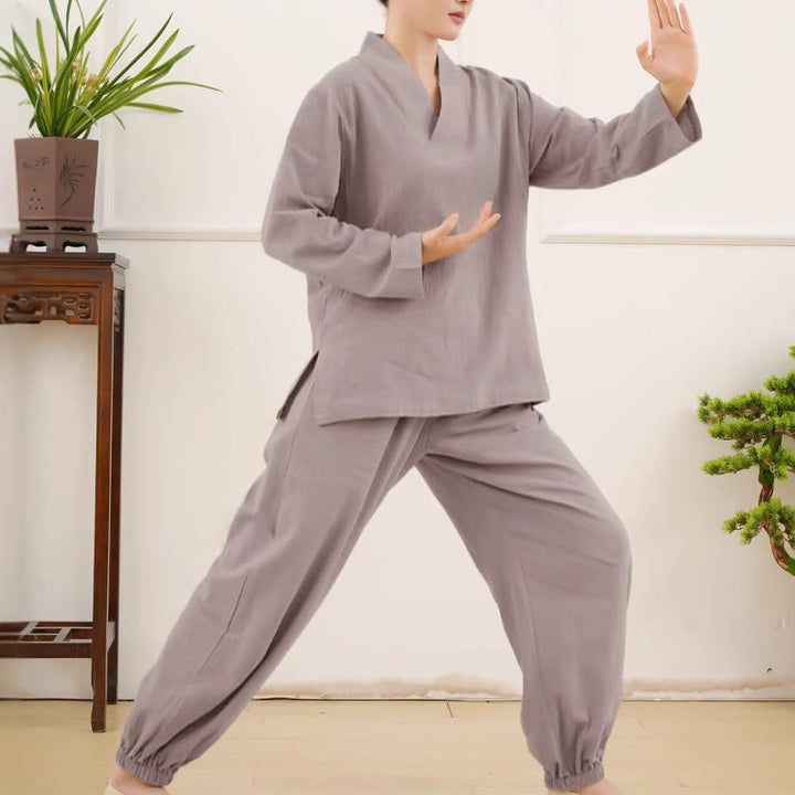 Ensemble 2 pièces décontracté à manches longues et jupe froissée avec poches, motif Buddha Stones, vêtements de méditation zen et tai-chi pour femmes