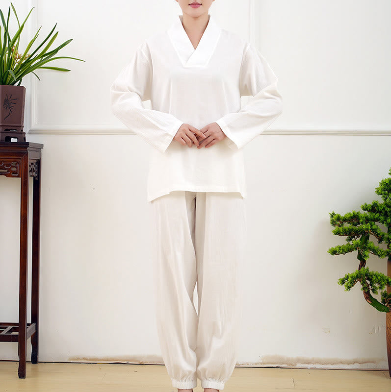 Ensemble 2 pièces décontracté à manches longues et jupe froissée avec poches, motif Buddha Stones, vêtements de méditation zen et tai-chi pour femmes