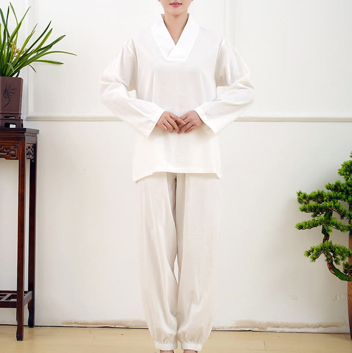 Ensemble 2 pièces décontracté à manches longues et jupe froissée avec poches, motif Buddha Stones, vêtements de méditation zen et tai-chi pour femmes