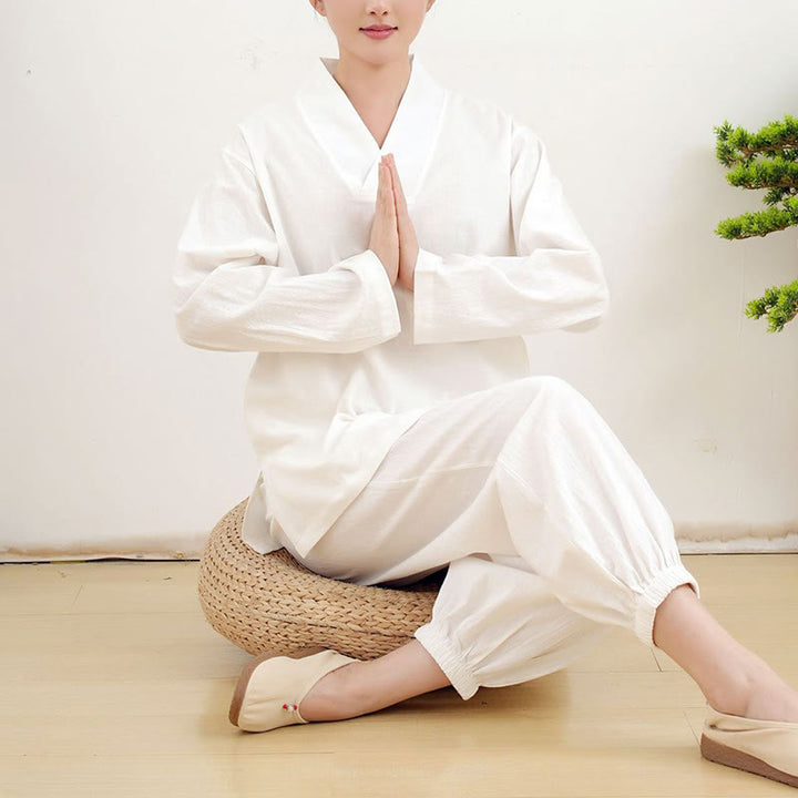 Ensemble 2 pièces décontracté à manches longues et jupe froissée avec poches, motif Buddha Stones, vêtements de méditation zen et tai-chi pour femmes