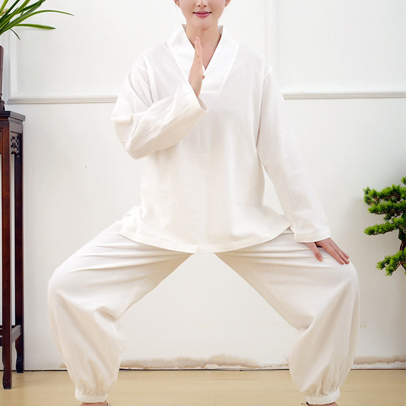 Ensemble 2 pièces décontracté à manches longues et jupe froissée avec poches, motif Buddha Stones, vêtements de méditation zen et tai-chi pour femmes - image 10