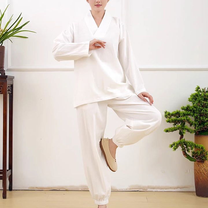 Ensemble 2 pièces décontracté à manches longues et jupe froissée avec poches, motif Buddha Stones, vêtements de méditation zen et tai-chi pour femmes