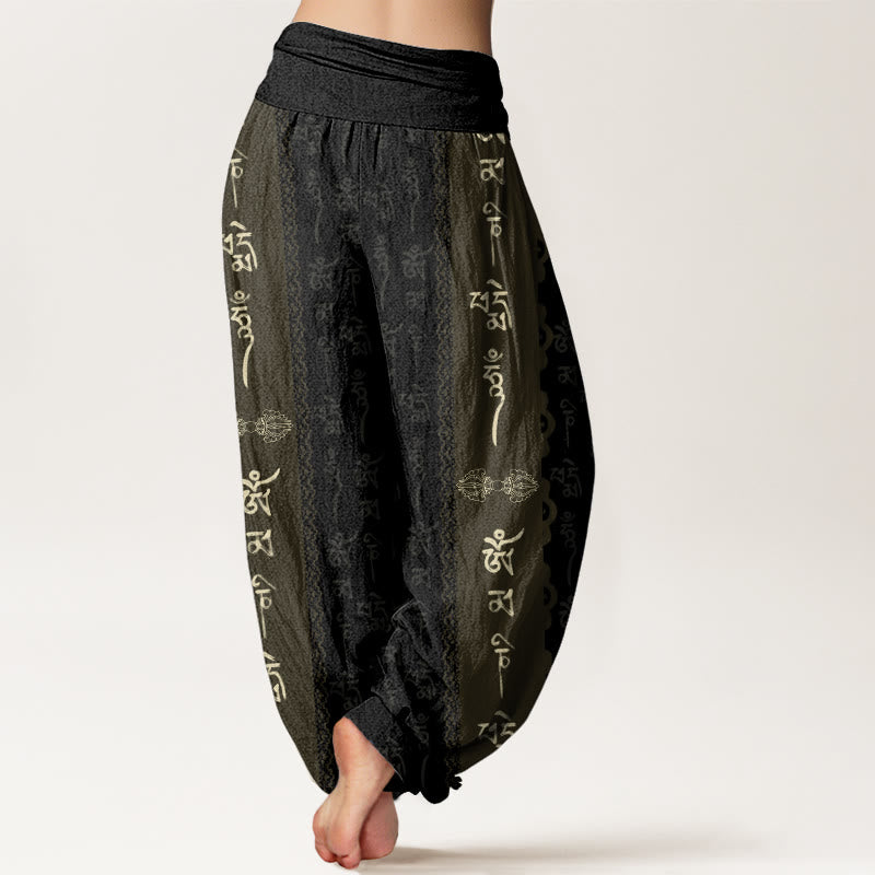 Pantalon harem à taille élastique pour femme, en coton, motif Om Mani Padme Hum et Buddha Stones - image 1