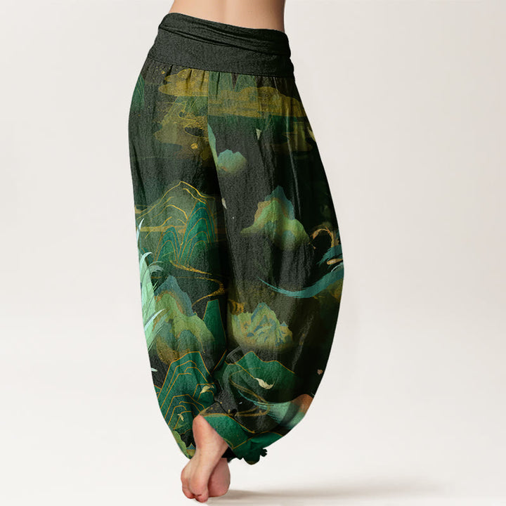 Pantalon harem à taille élastique pour femme, en coton, motif phénix, montagne et nuages, avec Buddha Stones - image 5