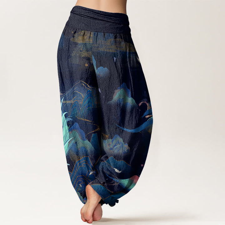 Pantalon harem à taille élastique pour femme, en coton, motif phénix, montagne et nuages, avec Buddha Stones - image 8