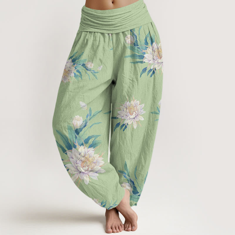 Pantalon sarouel à taille élastique pour femme, motif Epiphyllum, Buddha Stones - Vert pâle - US22，UK/AU26，EU54 (6XL) - image 1