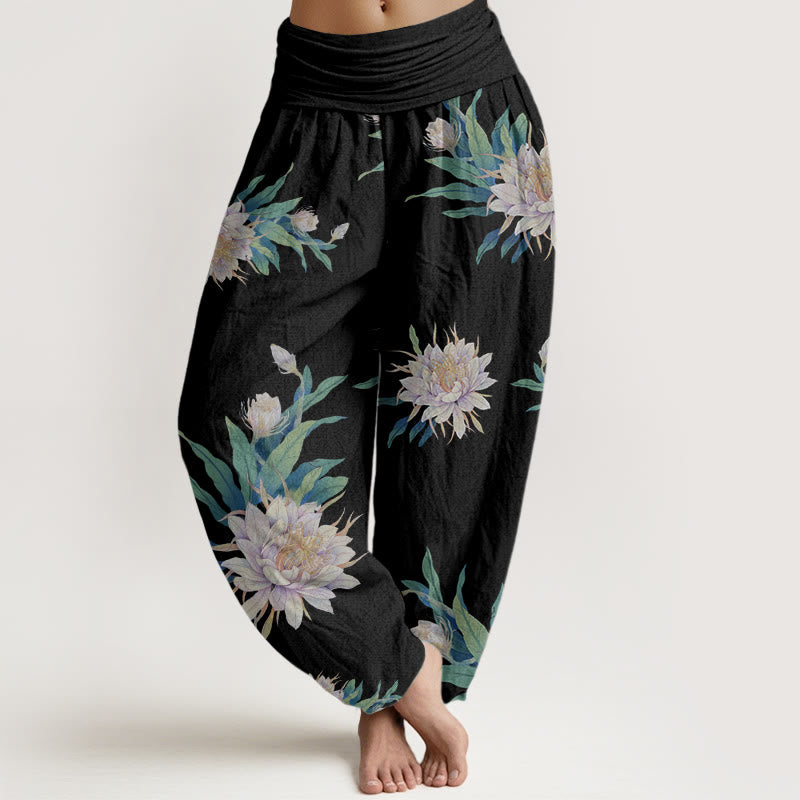 Pantalon sarouel à taille élastique pour femme, motif Epiphyllum, Buddha Stones - Noir - US22，UK/AU26，EU54 (6XL) - image 5