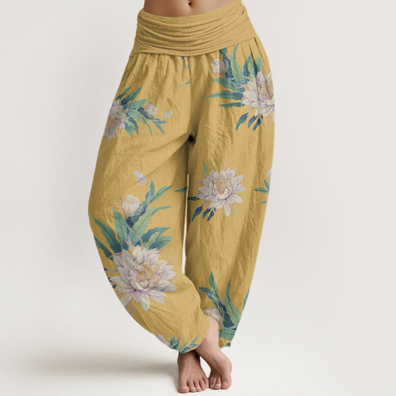 Pantalon sarouel à taille élastique pour femme, motif Epiphyllum, Buddha Stones - Or - US22，UK/AU26，EU54 (6XL) - image 8