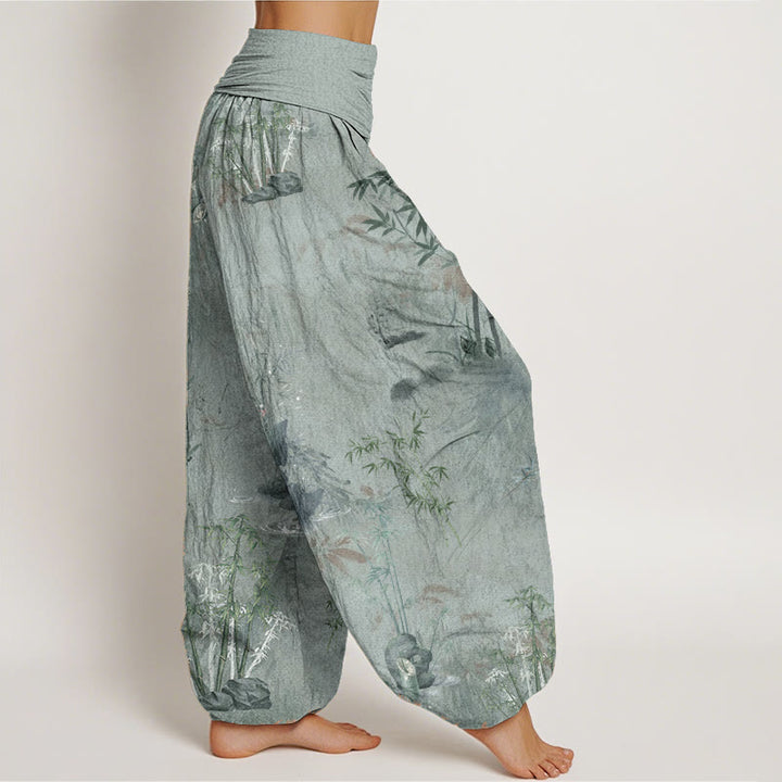Pantalon sarouel décontracté en pur coton avec Buddha Stones et encre de roche de bambou pour femme, taille élastique - image 12