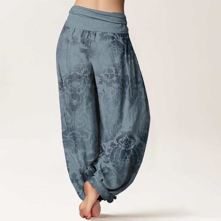 Pantalon Buddha Stones décontracté en pur coton avec motif de fleurs et de feuilles pour femme, taille élastique
