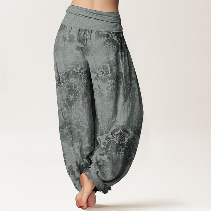 Pantalon Buddha Stones décontracté en pur coton avec motif de fleurs et de feuilles pour femme, taille élastique