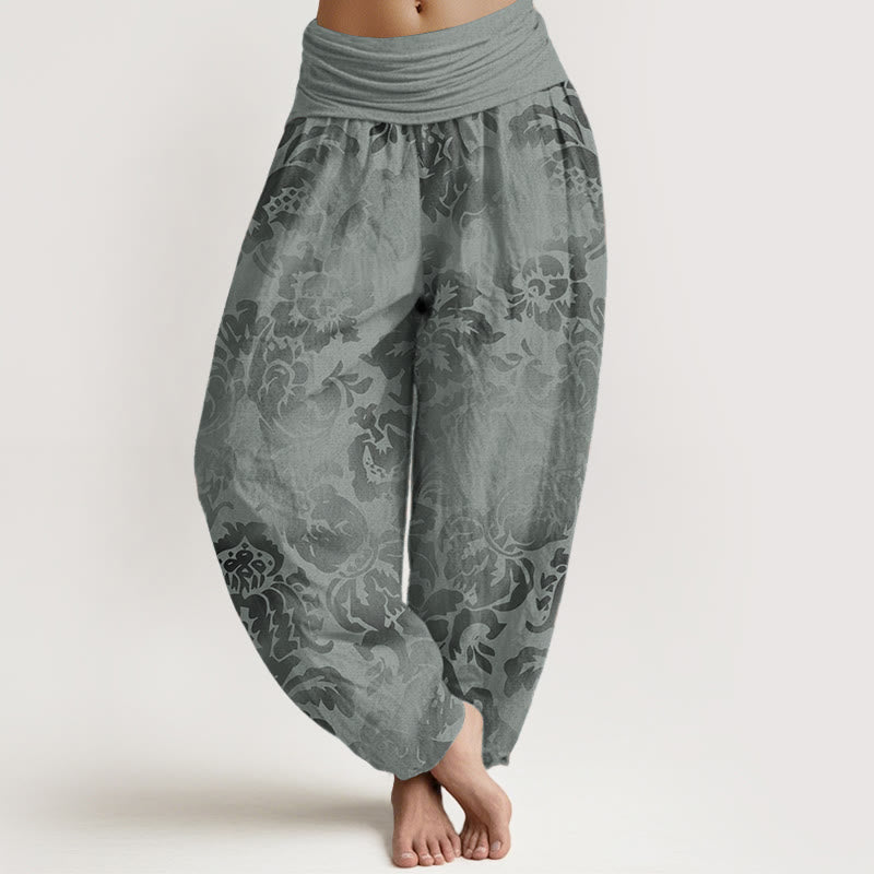 Pantalon Buddha Stones décontracté en pur coton avec motif de fleurs et de feuilles pour femme, taille élastique