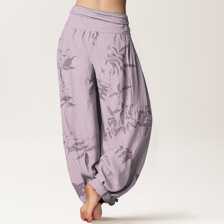 Pantalon sarouel à taille élastique pour femme, motif branches de Buddha Stones en pur coton - image 9