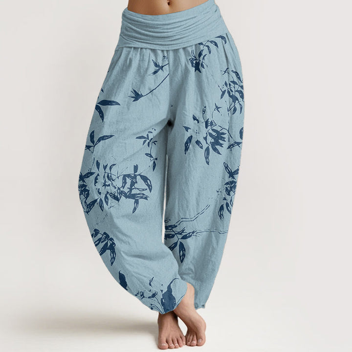Pantalon sarouel à taille élastique pour femme, motif branches de Buddha Stones en pur coton - Bleu ciel profond - US22，UK/AU26，EU54 (6XL) - image 5