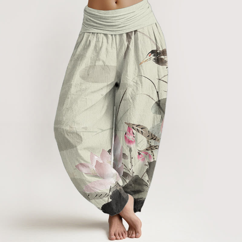 Pantalon Buddha Stones de lotus et oiseaux - Kaki - US22，UK/AU26，EU54 (6XL) - image 0
