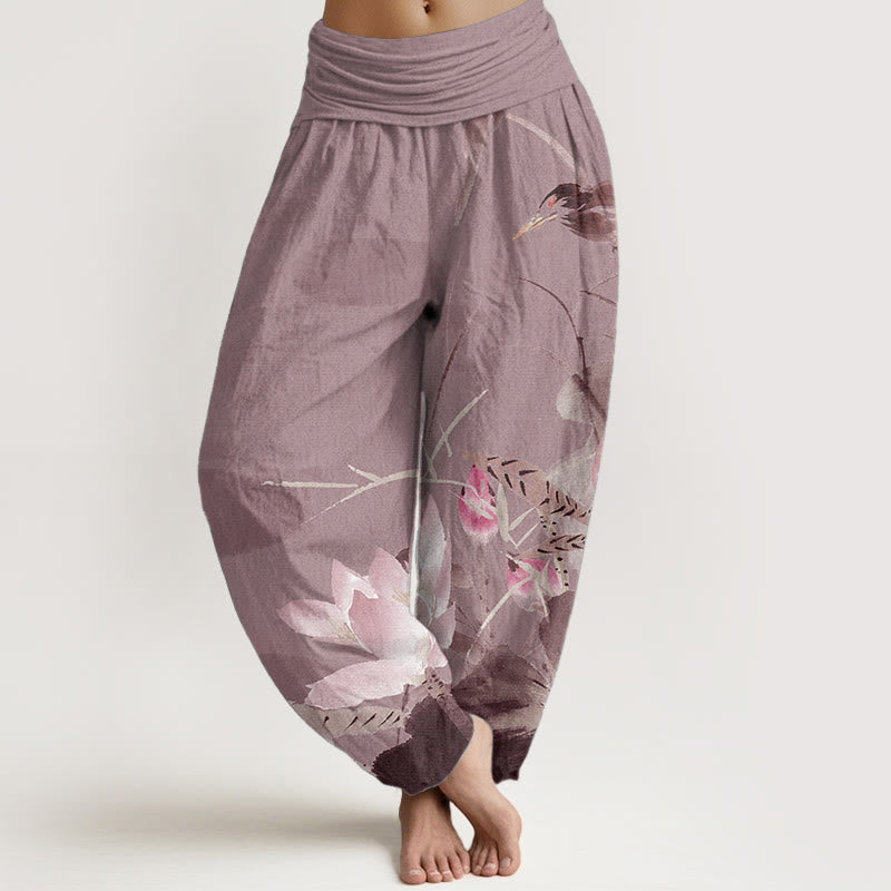 Pantalon Buddha Stones de lotus et oiseaux - Rouge violet pâle - US22，UK/AU26，EU54 (6XL) - image 8