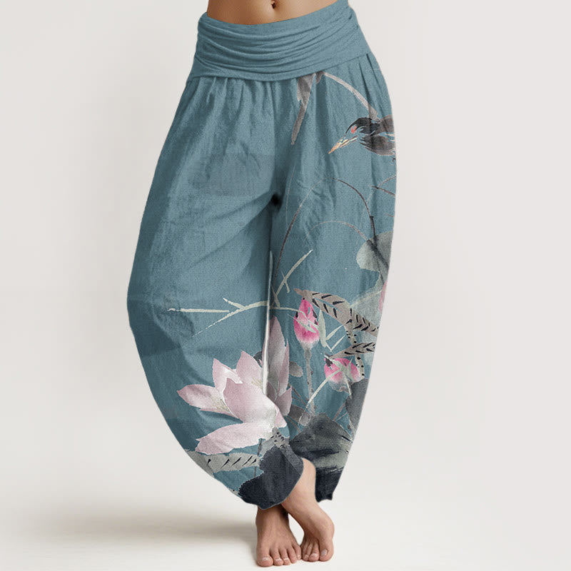 Pantalon Buddha Stones de lotus et oiseaux - Turquoise foncé - US22，UK/AU26，EU54 (6XL) - image 5